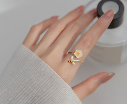925 Silver Bee Shell Ring for Women