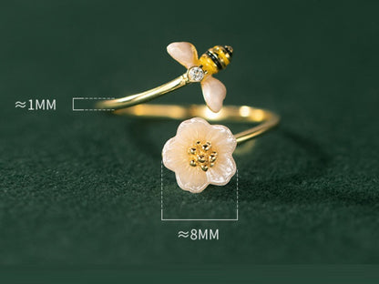 925 Silver Bee Shell Ring for Women