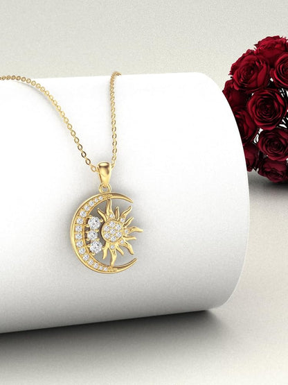 18K Gold Crescent Moon Star Pendant Necklace