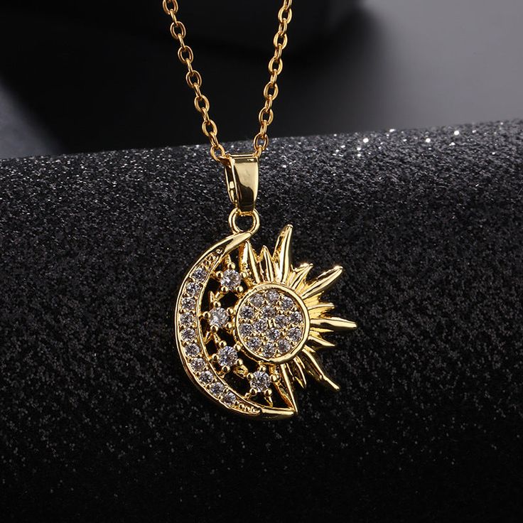 18K Gold Crescent Moon Star Pendant Necklace