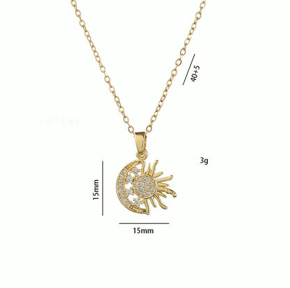 18K Gold Crescent Moon Star Pendant Necklace