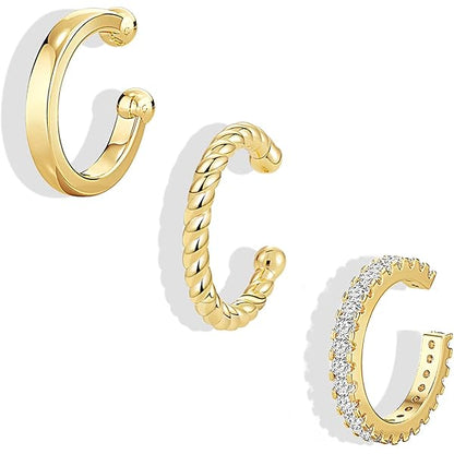 3Pcs Gold Silver Cuff Earrings for Women 14K Gold Plated