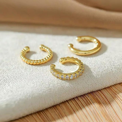 3Pcs Gold Silver Cuff Earrings for Women 14K Gold Plated