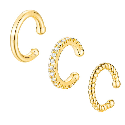 3Pcs Gold Silver Cuff Earrings for Women 14K Gold Plated