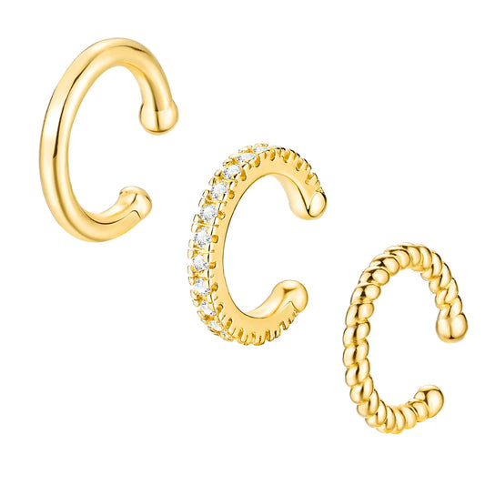 3Pcs Gold Silver Cuff Earrings for Women 14K Gold Plated