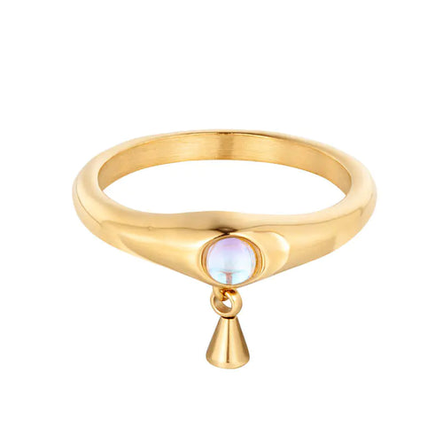 Minimalist Pearl Titanium Steel Ring (Gold Plated)