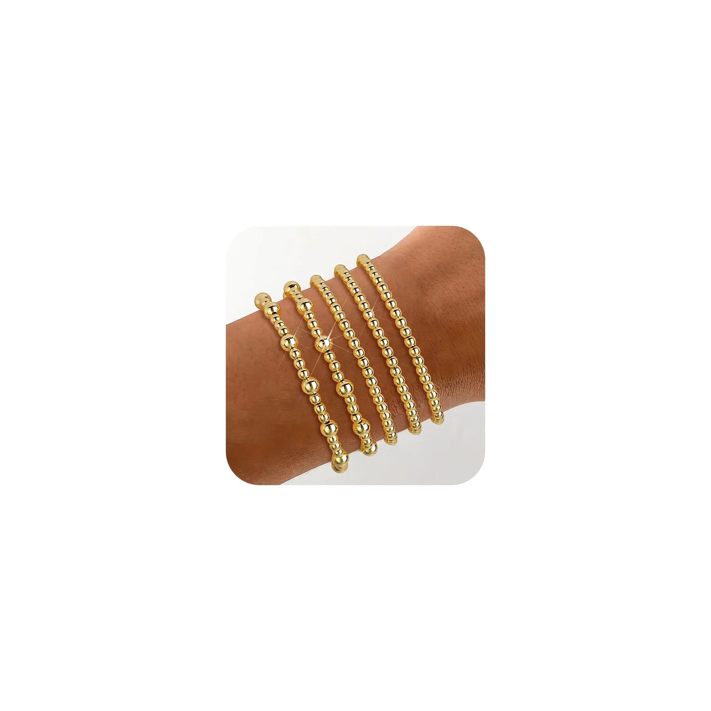 14K Gold Plated Beaded Stack Bracelets (6.8 Inch)