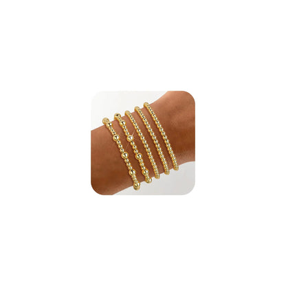 14K Gold Plated Beaded Stack Bracelets (6.8 Inch)